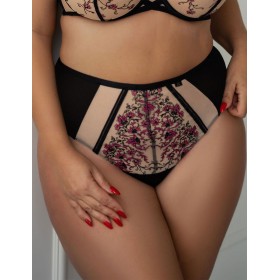 Трусы стринги высокие Kris Line TOUCH stringi high waist, Цвет: черный+бежевый, Размеры: XL