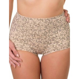 Трусы женские высокие из хлопка Valmira 2930/C бежевый с черным, Цвет: бежевый с черным, Размеры: L