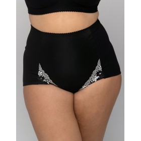 Высокие трусы слипы Valmira 2954 черный с белой вышивкой, Цвет: черный с белой вышив, Размеры: M