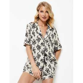 Вискозная пижама с шортами Aruelle DAKARA, Цвет: экрю/черный, Размеры: S