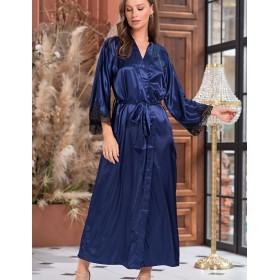 Халат шёлковый длинный Mia-Amore ISABELLA 3189 синий с черным, Цвет: синий с черным, Размеры: L/XL