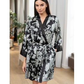 Шелковый халат с принтом Mia-Amore VITTORIA 5153 черный, Цвет: черный, Размеры: 4XL/5XL