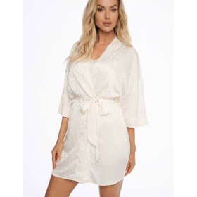 Короткий халат из жаккардового сатина Esotiq LOTI 41521, Цвет: молочный, Размеры: L/XL