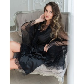 Шелковый халат с кружевом Mia-Amore WINDSOR 3883 черный, Цвет: черный, Размеры: S/M