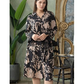 Удлиненная рубашка из вискозы Mia-Amore RENE 5117, Цвет: цветы на черном, Размеры: L