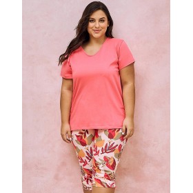 Пижама из хлопка с бриджами Taro TESSA 3153-3154-01, Цвет: коралловый, Размеры: 6XL