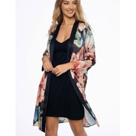 Халат-накидка из эластичного сатина Esotiq DELIGHTFUL 41237, Цвет: черный, Размеры: M