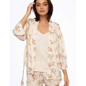 Мини-халат из вискозы и льна Esotiq DARBY 41225, Цвет: экрю, Размеры: L/XL