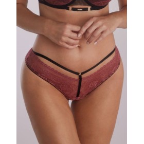 Кружевные трусики бразилиана Kinga EVA 1108/3-B, Цвет: розовый+черный, Размеры: XS