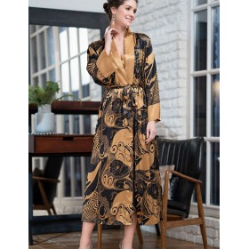 Домашний шёлковый халат Mia-Amore ANTIKA 3479, Цвет: черный/медный, Размеры: 4XL/5XL