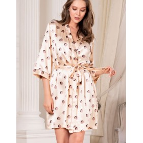 Атласный халат в горох Mia-Mella JULIA PRINT 7073 ванильный, Цвет: ванильный горошек, Размеры: XS