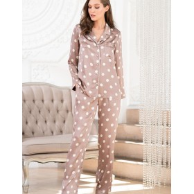 Атласная пижама в горох Mia-Mella JULIA PRINT 7076 кофейный, Цвет: кофейный горошек, Размеры: XS