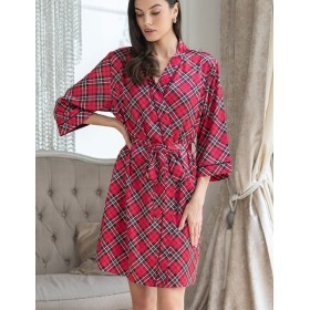 Атласный халат в клетку Mia-Mella CHESTER 7373, Цвет: красный, Размеры: S/M