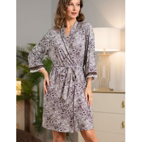 Трикотажный халат с узором Mia-Mella SIMONA 6373, Цвет: капучино, Размеры: XS