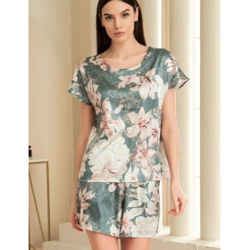 Шелковая пижама с цветами Mia-Amore MARYROSE 4184, Цвет: тимьян, Размеры: S
