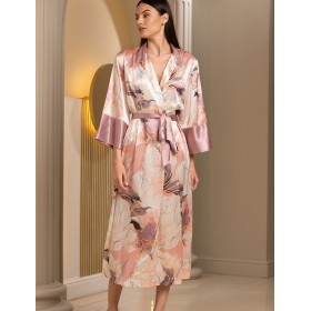 Длинный шёлковый халат Mia-Amore PEONY 4059, Цвет: мультицвет, Размеры: L/XL