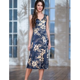 Длинная атласная сорочка Mia-Amore BLUE-MARINE 8448, Цвет: блюмарин, Размеры: 2XL
