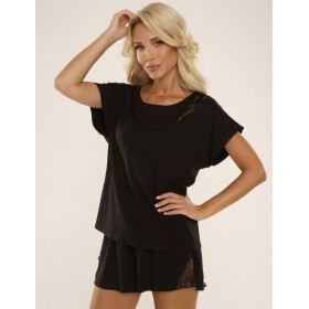 Пижама женская с шортами De Lafense 738 VELAR черный, Цвет: черный, Размеры: S