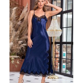 Длинная сорочка из шёлка Mia-Amore ISABELLA 3184 синий с черным, Цвет: синий с черным, Размеры: M