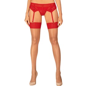 Чулки с кружевной коронкой Obsessive INGRIDIA STOCKING, Цвет: телесный/красный, Размеры: M/L