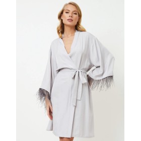 Халат-кимоно с перьями Aruelle BRIGITTE GREY, Цвет: светло-серый, Размеры: XS