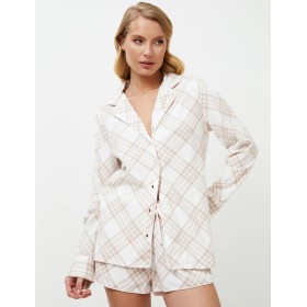 Фланелевая пижама с шортами Aruelle CAMILLE, Цвет: светло-бежевый/молоч, Размеры: S