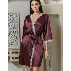 Атласный халат-кимоно Mia-Mella JULIA 8733 винный, Цвет: винный, Размеры: L/XL