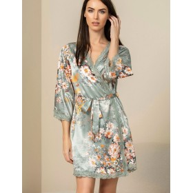 Короткий халат с цветами Mia-Amore AZALIA 4413, Цвет: серебристый, Размеры: L/XL