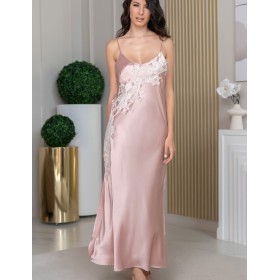 Длинная шёлковая сорочка Mia-Amore FELLINI 3918 пудра, Цвет: пудровый, Размеры: 2XL