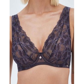 Кружевной бюстгальтер бралетт Alles GLOW M bralette navy blue, Цвет: темно-синий, Размеры: 75D