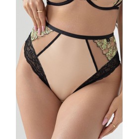 Высокие трусы стринги Kris Line LIME stringi high waist, Цвет: бежевый+лайм, Размеры: XL
