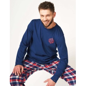 Пижама мужская с фланелевыми штанами Key MNS 613 темно-синий/коралл, Цвет: темно-синий/коралл, Размеры: XL