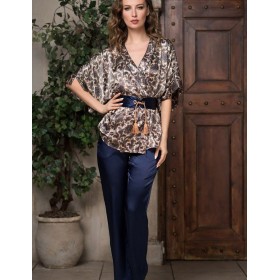 Шелковый комплект-тройка Mia-Amore PERSIA 3406, Цвет: золотистый/темно-синий, Размеры: S