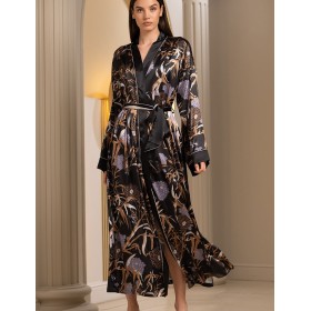 Длинный шёлковый халат Mia-Amore SABINA 4299, Цвет: черный, Размеры: L/XL