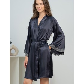 Шелковый короткий халат Mia-Amore EMMANUELLE 4343, Цвет: черника, Размеры: S/M