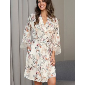 Шелковый запашной халат Mia-Amore EDEN 5173, Цвет: молочный, Размеры: 2XL/3XL