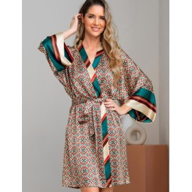 Короткий шёлковый халат Mia-Amore BRIANNA 4333, Цвет: мультицвет, Размеры: 2XL/3XL