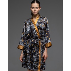 Короткий атласный халат Mia-Amore ELSA 7533, Цвет: темно-синий, Размеры: 4XL/5XL