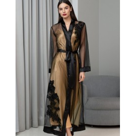 Халат из сетки с шёлком Mia-Amore JARDIN 4029 черный, Цвет: черный, Размеры: 4XL/5XL