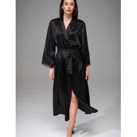 Атласный халат большого размера Mia-Amore JOANNA 7319 черный, Цвет: черный, Размеры: 2XL/3XL