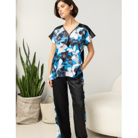 Пижама атласная Mia-Amore MARTINA 7325, Цвет: голубой+черный, Размеры: L