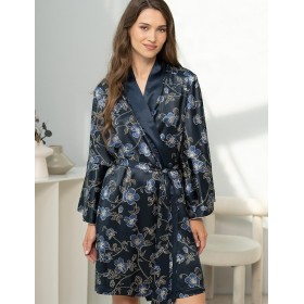 Короткий халат из шелка Mia-Amore ROXOLANA 4373, Цвет: темно-синий, Размеры: 2XL/3XL