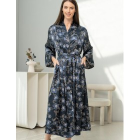 Длинный халат из шелка Mia-Amore ROXOLANA 4379, Цвет: темно-синий, Размеры: 4XL/5XL