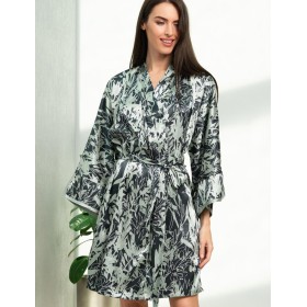 Короткий атласный халат Mia-Amore SOLANGE 7513, Цвет: серо-ментоловый, Размеры: 4XL/5XL