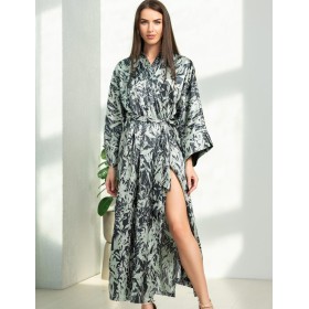 Атласный запашной халат Mia-Amore SOLANGE 7519, Цвет: серо-ментоловый, Размеры: L/XL