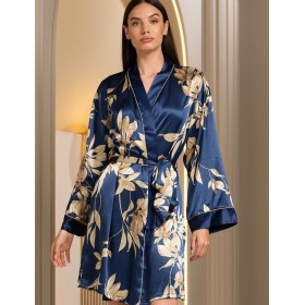 Халат атласный короткий Mia-Amore TAIS 7493, Цвет: темно-синий, Размеры: L/XL