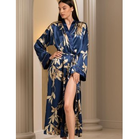 Халат атласный длинный Mia-Amore TAIS 7499, Цвет: темно-синий, Размеры: L/XL