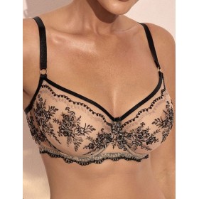 Бюстгальтер с мягкой чашкой Kinga GYPSY FLOWER 1162-SC бежевый с черным, Цвет: бежевый+черный, Размеры: 75F