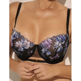 Бюстгальтер балконет мягкий Kinga FLOWER CHICK 1161-SC черный с синим, Цвет: черный+синий, Размеры: 75F