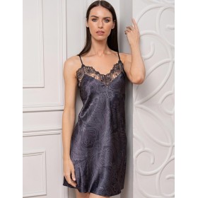 Сорочка из шёлка с кружевом Mia-Amore ALETTA 4441, Цвет: антрацит, Размеры: 5XL
